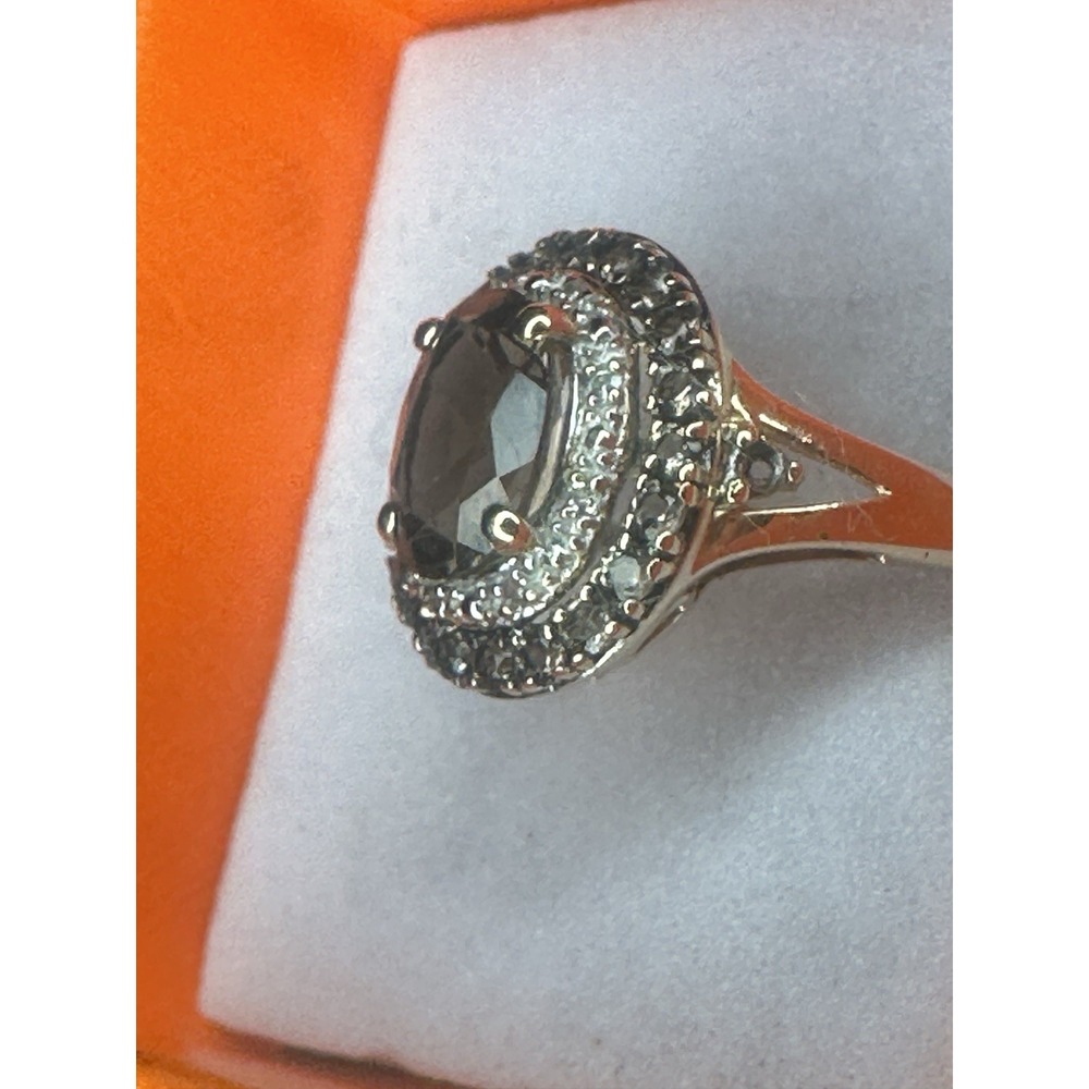 10K Genuine Smokey Topaz & Diamond Halo Ring Size 7 - Picture 3 of 6